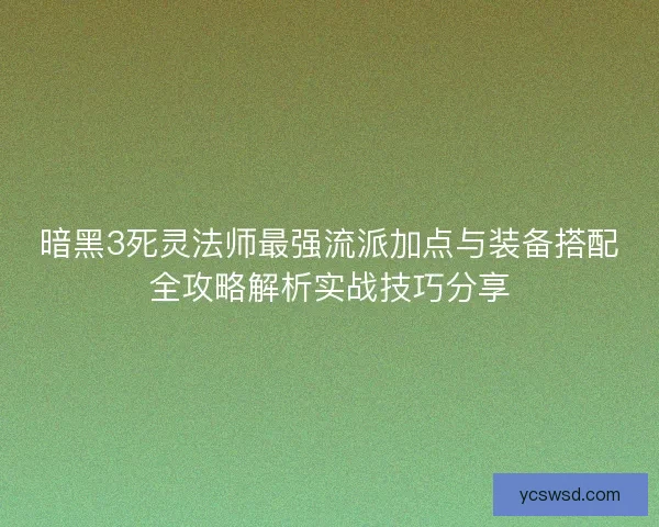 暗黑3死灵法师最强流派加点与装备搭配全攻略解析实战技巧分享