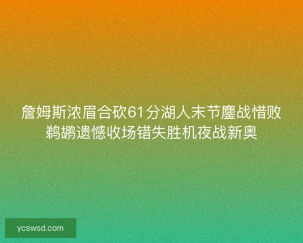 詹姆斯浓眉合砍61分湖人末节鏖战惜败鹈鹕遗憾收场错失胜机夜战新奥